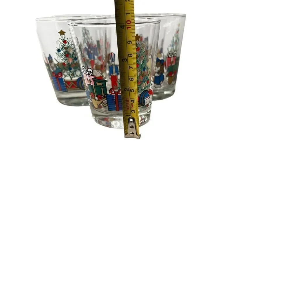 1988 Anchor Hocking Christmas Toys Rocks Highball Glasses Lot Of 5